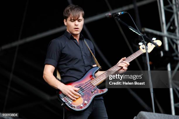 Mark Wilson of Jet performs on stage on the first day of V Festival at Hylands Park on August 22, 2009 in Chelmsford, England.