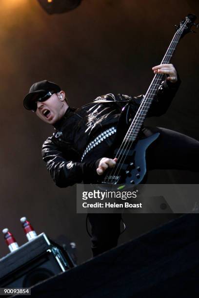 Gareth McGrillen of Pendulum performs on stage on the first day of V Festival at Hylands Park on August 22, 2009 in Chelmsford, England.
