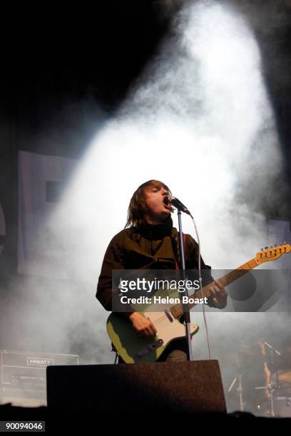 Tom Clarke of The Enemy performs on stage on the second day of V Festival at Hylands Park on August 23, 2009 in Chelmsford, England.