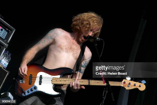 James Johnston of Biffy Clyro performs on stage on the second day of V Festival at Hylands Park on August 23, 2009 in Chelmsford, England.