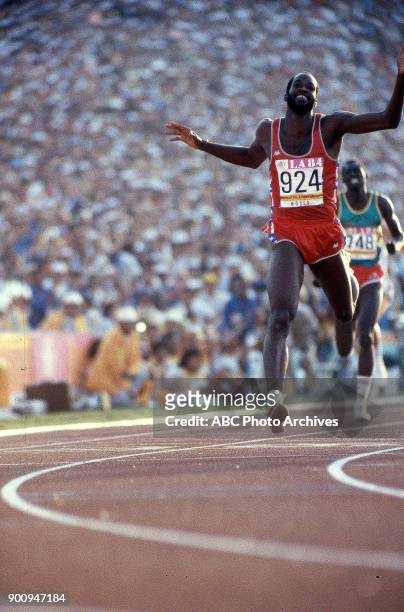 Los Angeles, CA Edwin Moses, Men's Track 400 metres hurdles competition, Memorial Coliseum, at the 1984 Summer Olympics, August 3, 1984.