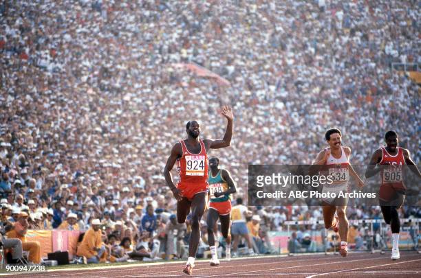 Los Angeles, CA Edwin Moses, Men's Track 400 metres hurdles competition, Memorial Coliseum, at the 1984 Summer Olympics, August 3, 1984.