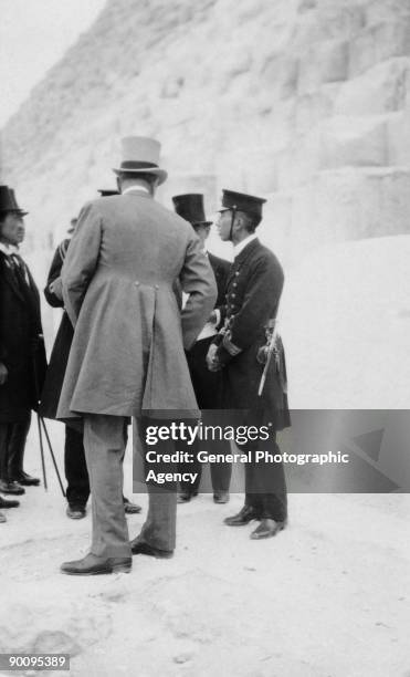 Crown Prince Hirohito of Japan , during a visit to the Pyramids at Giza, Egypt, circa 1921.