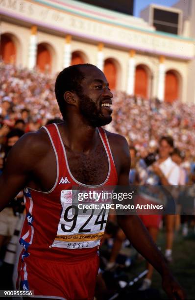 Los Angeles, CA Edwin Moses, Men's Track 400 metres hurdles competition, Memorial Coliseum, at the 1984 Summer Olympics, August 10, 1984.