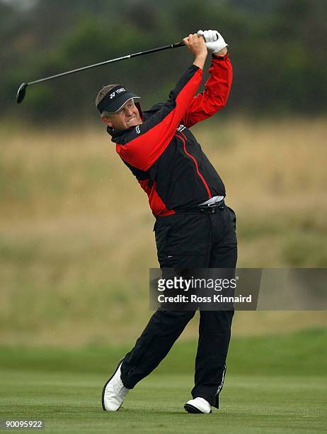 Colin Montgomerie of Scotland during the pro-am event prior to the Johnnie Walker Championship on the PGA Centenary Course at Gleneagles on August...
