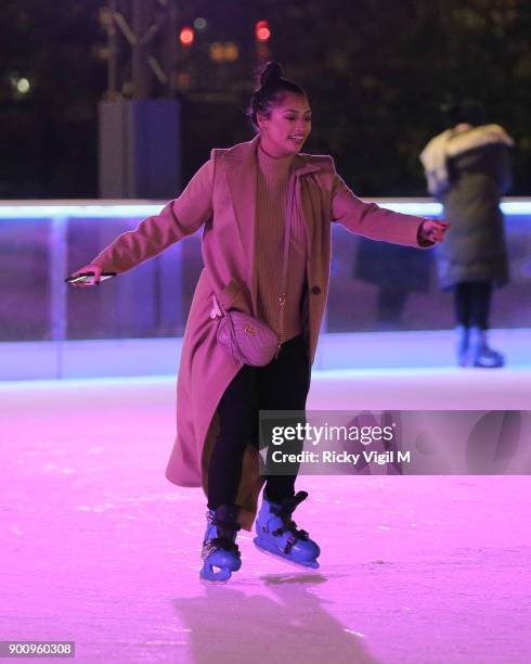 Vanessa White seen skating at Natural History Museum Ice Rink on January 3, 2018 in London, England.