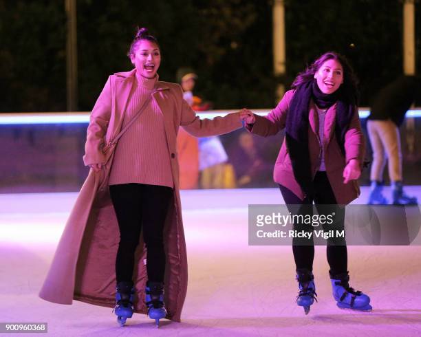 Vanessa White seen skating at Natural History Museum Ice Rink on January 3, 2018 in London, England.