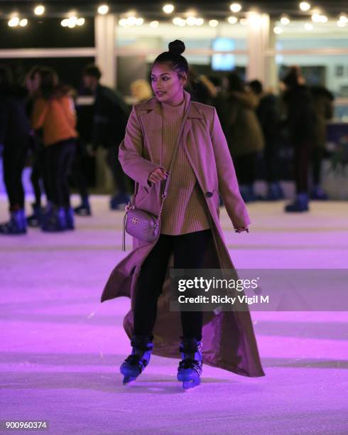 Vanessa White seen skating at Natural History Museum Ice Rink on January 3, 2018 in London, England.