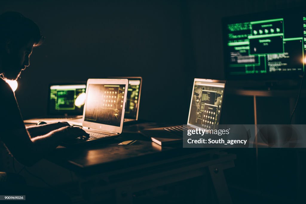 Computer Hacker Working Late At Night High-Res Stock Photo - Getty Images