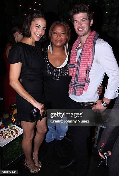 Paula Patton, Queen Latifah and Robin Thicke attend the "Just Wright" wrap party at Greenhouse on August 25, 2009 in New York City.