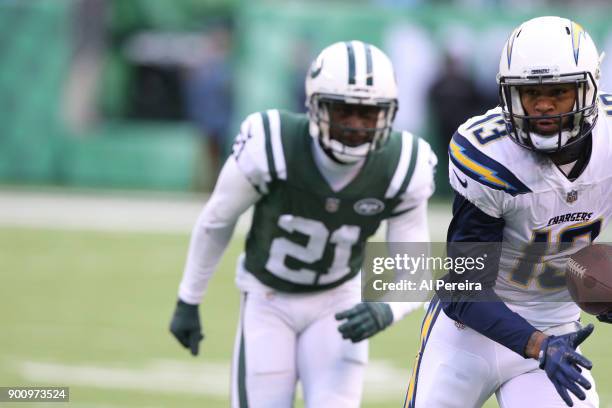 Wide Receiver Kennan Allen of the Los Angeles Chargers in action against the New York Jets in an NFL game at MetLife Stadium on December 24, 2017 in...