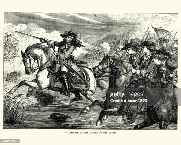 stockillustraties, clipart, cartoons en iconen met willem iii in de slag bij de boyne - cavalier cavalry