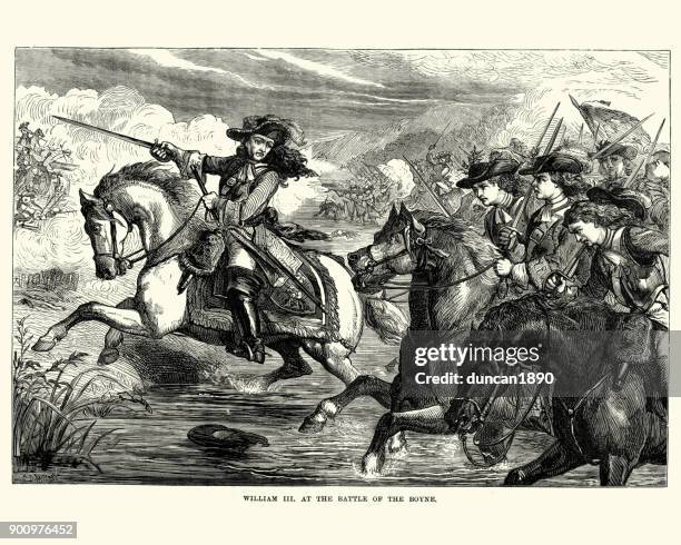 william iii at the battle of the boyne - cavalier cavalry stock illustrations