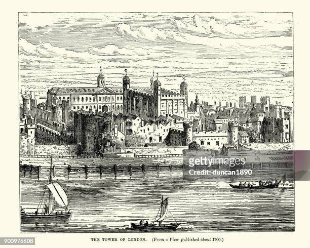 the tower of london, 1700 - london 18th century stock illustrations