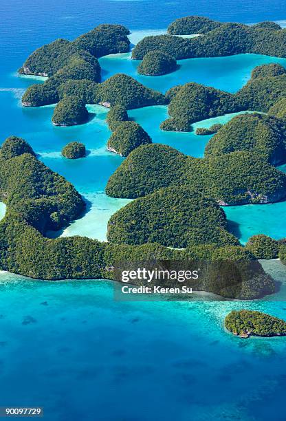 aerial view of rock islands - palau stock pictures, royalty-free photos & images