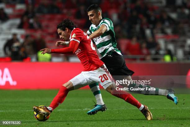 Benfica midfielder Filip Krovinovic from Croatia with Sporting CP midfielder Rodrigo Battaglia from Argentina in action during the Primeira Liga...