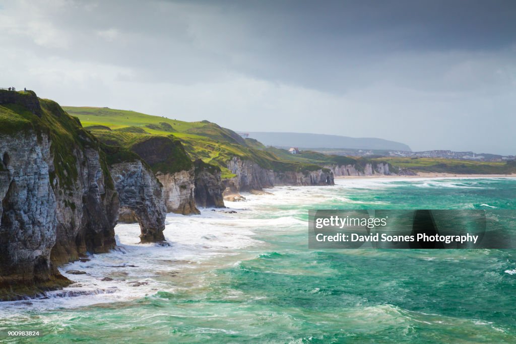 A rugged coastal landscape along the Causeway Coast in Antrim, Northern Ireland