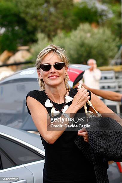 Sharon Stone arrives at the Hotel Melia Poltu Quatu on August 26, 2009 in Costa Esmeralda, Sardinia. Stone will receive an award in recognition of...