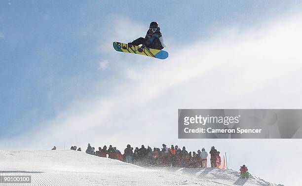 Kelly Clark of the USA competes in the Women's Snowboard Halfpipe during day five of the Winter Games NZ at Cardrona Alpine Resort on August 26, 2009...