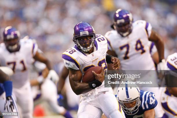 Minnesota Vikings Adrian Peterson in action, rushing vs Indianapolis Colts during preseason. Indianapolis, IN 8/14/2009 CREDIT: Andrew Hancock