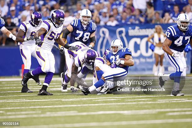 Indianapolis Colts Donald Brown in action during tackle by Minnesota Vikings during preseason. Indianapolis, IN 8/14/2009 CREDIT: Andrew Hancock