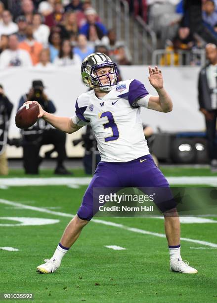 Jake Browning of the Washington Huskies throws the ball against the Penn State Nittany Lions during the Playstation Fiesta Bowl at University of...