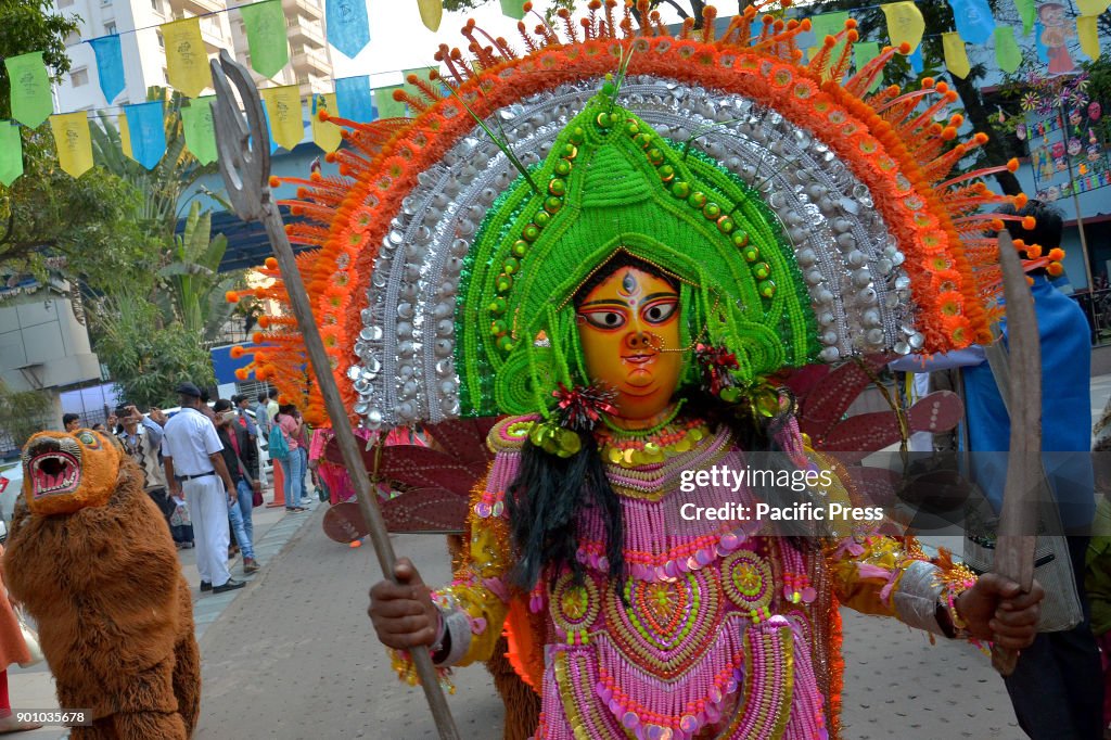 Artist from Purulia performing Chhau Dance a mythological...