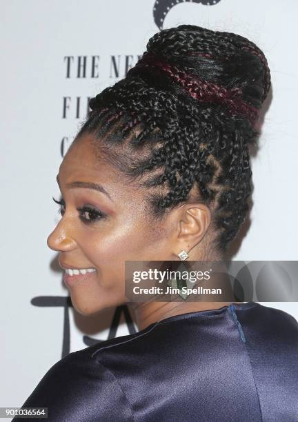 Actress Tiffany Haddish, hair detail, attend the 2017 New York Film Critics Awards at TAO Downtown on January 3, 2018 in New York City.