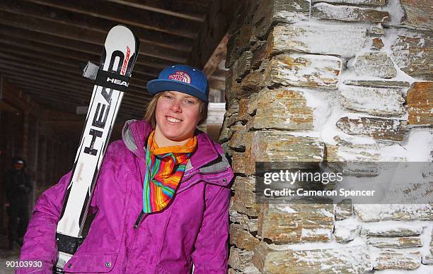 Michelle Greig of New Zealand poses prior to the women's Skier Cross Freestyle Ski during day six of the Winter Games NZ at Cardrona Alpine Resort on...