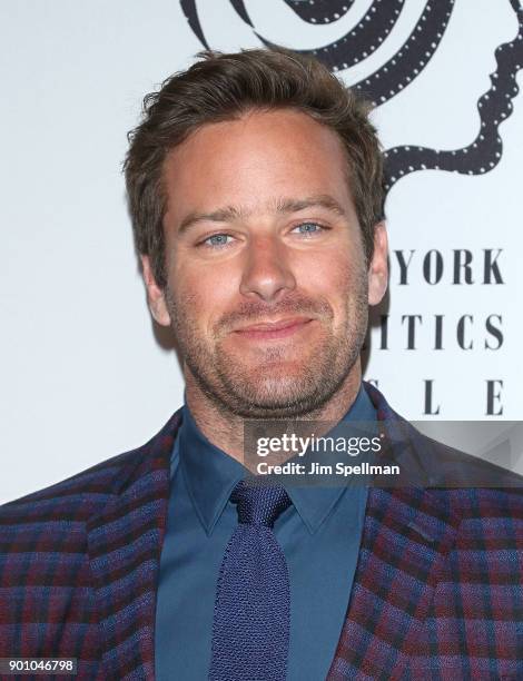 Actor Armie Hammer attends the 2017 New York Film Critics Awards at TAO Downtown on January 3, 2018 in New York City.