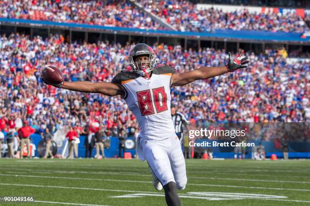 Howard of the Tampa Bay Buccaneers celebrates scoring a touchdown during the third quarter against the Buffalo Bills at New Era Field on October 22,...