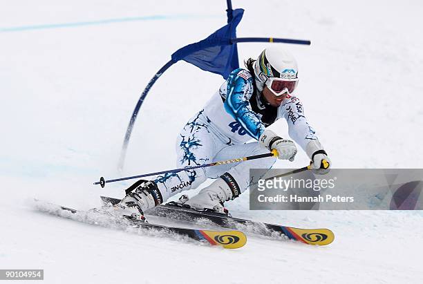 Tonoya Ishii of Japan competes in the men's Giant Slalom Alpine Skiing during day six of the Winter Games NZ at Coronet Peak on August 27, 2009 in...