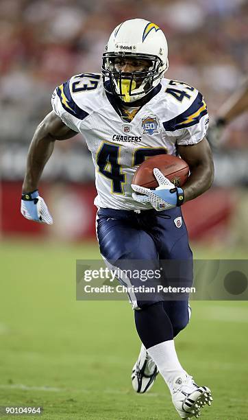 Running back Darren Sproles of the San Diego Chargers carries the ball for 36 yards in the second quarter during the game against the Arizona...