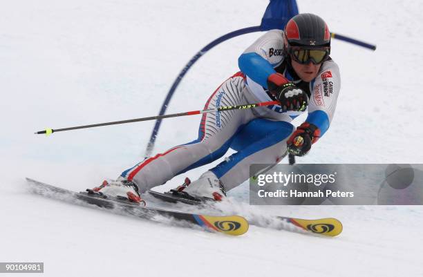 Amaud Favre of France competes in the men's Giant Slalom Alpine Skiing during day six of the Winter Games NZ at Coronet Peak on August 27, 2009 in...