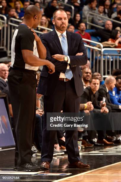 Head Coach Frank Vogel of the Orlando Magic looks on during the game against the Houston Rockets on January 3, 2018 at the Amway Center in Orlando,...
