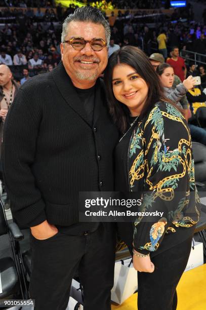 George Lopez and Mayan Lopez attend a basketball game between the Los Angeles Lakers and the Oklahoma City Thunder at Staples Center on January 3,...