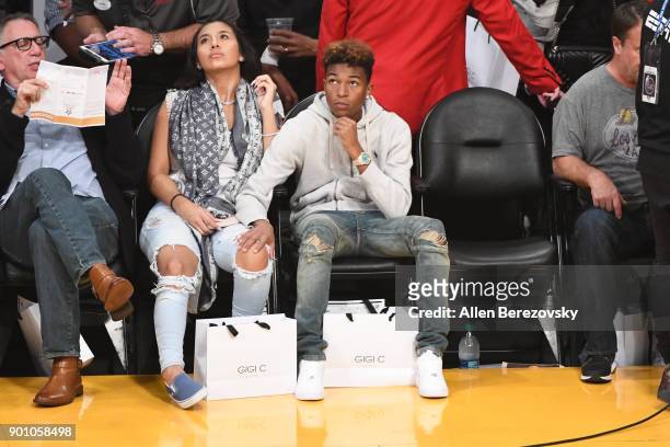Koraun Mayweather and a guest attend a basketball game between the Los Angeles Lakers and the Oklahoma City Thunder at Staples Center on January 3,...