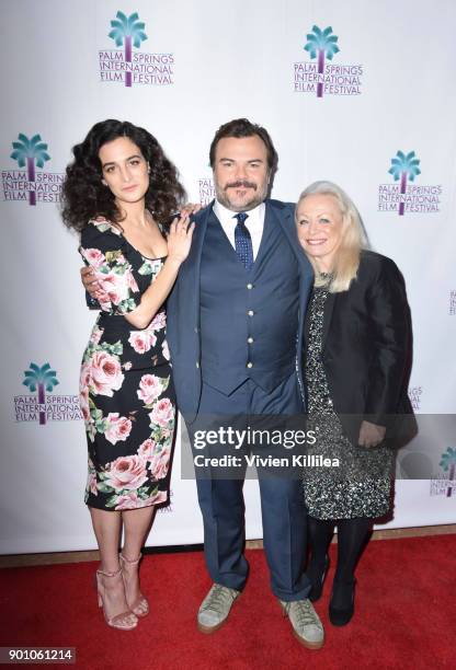 Jenny Slate, Jack Black and Jacki Weaver attend a screening of "The Polka King" at the 29th Annual Palm Springs International Film Festival on...
