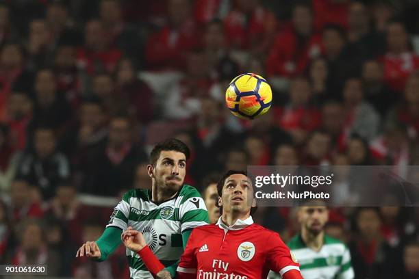 Benfica's Croatian forward Filip Krovinovic in action during the Portuguese League football match SL Benfica vs Sporting CP at the Luz stadium in...