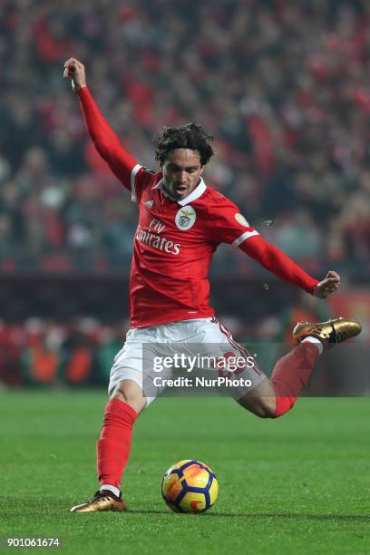 Benfica's Croatian forward Filip Krovinovic in action during the Portuguese League football match SL Benfica vs Sporting CP at the Luz stadium in...