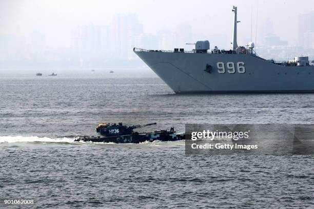 The marines of China navy participate in the annual military training on January 3, 2018 in Zhanjiang, Guangdong Province of China.