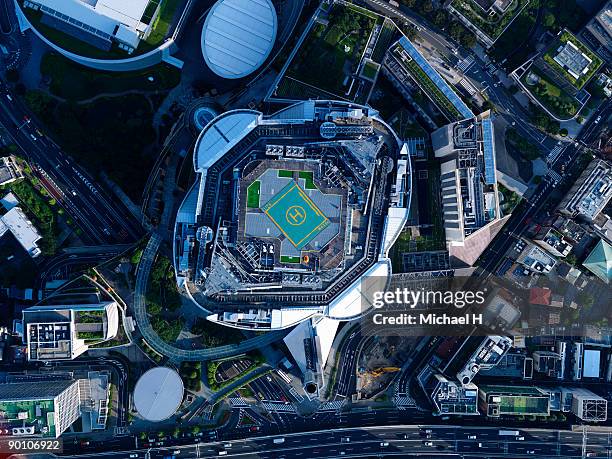 aerial photography of roppongi - hubschrauber landeplatz stock-fotos und bilder