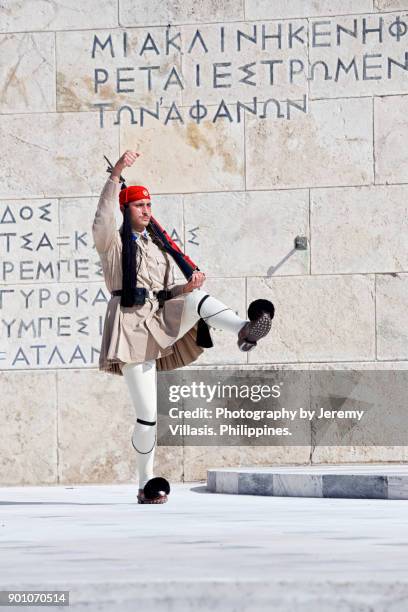 evzones during the changing of the guard,  tomb of the unkown soldier in athens, greece - unkown soldier stock pictures, royalty-free photos & images