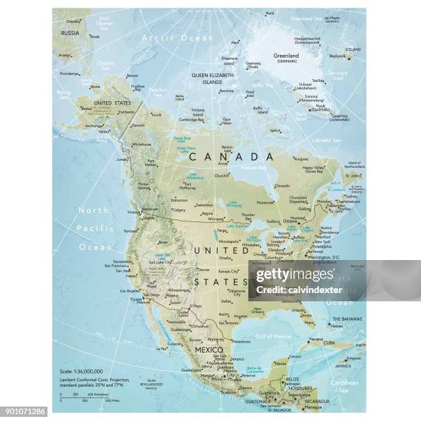 illustrations, cliparts, dessins animés et icônes de carte de l'amérique du nord - carte en relief