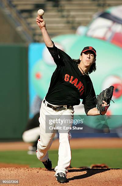 Tim Lincecum of the San Francisco Giants throws in the bullpen before their game against the Arizona Diamondbacks at AT&T Park on August 26, 2009 in...