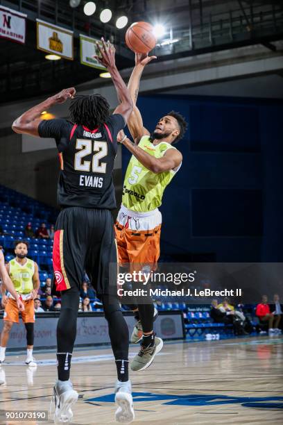 Darin Johnson of the Delaware 87ers handles the ball against the Erie Bayhawks during an NBA G-League game on January 3, 2018 at Bob Carpenter...