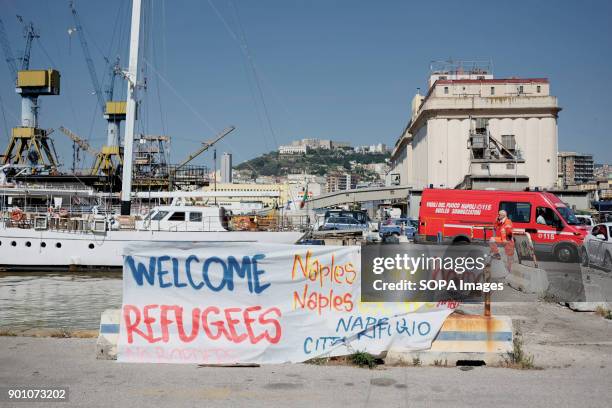 Some activists wait landing operations to give first aid to african refugees rescued on Mediterranean sea by Vos Prudence, a rescue boat of medecins...