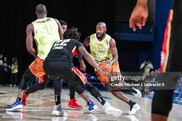 Ty Abbott of the Delaware 87ers handles the ball against the Erie Bayhawks during an NBA G-League game on January 3, 2018 at Bob Carpenter Center,...