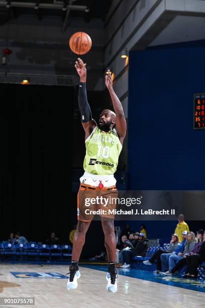 Ty Abbott of the Delaware 87ers shoots the ball against the Erie Bayhawks during an NBA G-League game on January 3, 2018 at Bob Carpenter Center,...
