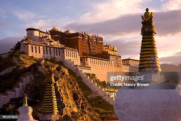 potala palace in lhasa tibet at sunset - tibet stock pictures, royalty-free photos & images